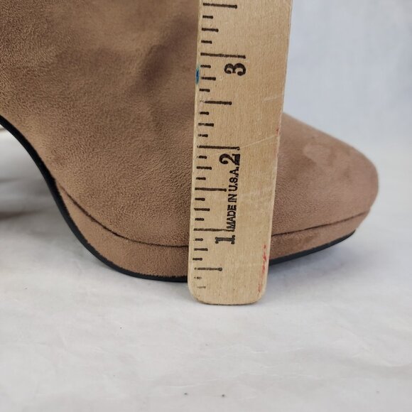 Bella Marie Boots Women's Sz 7 Suede Over The Knee 3.5" Block Heel Taupe Lace-up - Picture 10 of 16